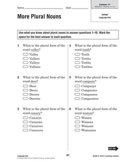 Name
Date
Grade 3, Unit 3: Learning Lessons
41
Lesson 11
W E E K LY T E S T S 1 1 . 1 0
Jump!
Language Arts
Languag