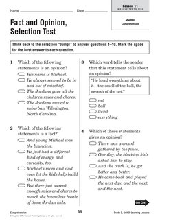 '//.
Name
Date
36
'//.
Lesson 11
W E E K LY T E S T S 1 1 . 5
Jump!
Comprehension
Comprehension
© Houghton Mifflin Harc