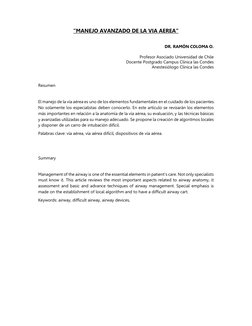 “MANEJO AVANZADO DE LA VIA AEREA”
DR. RAMÓN COLOMA O.
Profesor Asociado Universidad de Chile
Docente Postgrado Campu
