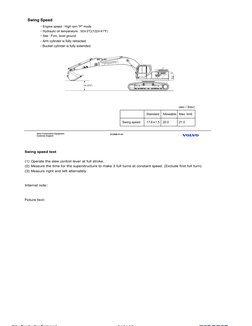 Swing speed test
(1) Operate the slew control lever at full stroke.
(2) Measure the time for the superstructure to make 3 fu