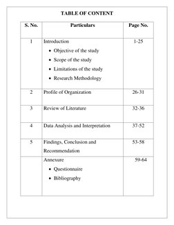 TABLE OF CONTENT
S. No.
Particulars
Page No.
1
Introduction
Objective of the study
Scope of the study
Limitatio
