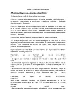 PROCESO EXTRAORDINARIO
Diferencia entre proceso ordinario y extraordinario
- Estructural en el modo de desarrollarse el pro