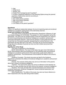 b. Age;
c. Grade level;
c. Section; and
d. Grade Point Average for past 3 quarters?
5. Is there a significant difference in t