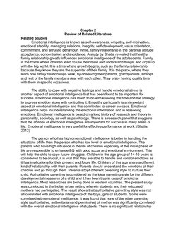 Chapter 2
Review of Related Literature
Related Studies
Emotional intelligence is known as self-awareness, empathy, self-motiv