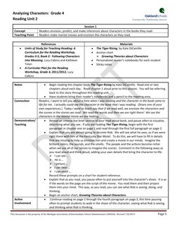 Analyzing Characters: Grade 4
Reading Unit 2
Session 1
Concept
Readers envision, predict, and make inferences about