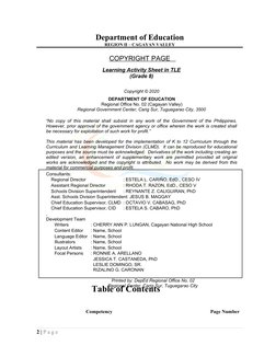 Learning Activity Sheet in TLE
(Grade 8)
Copyright © 2020
DEPARTMENT OF EDUCATION
Regional Office No. 02 (Cagayan Valley)
Reg
