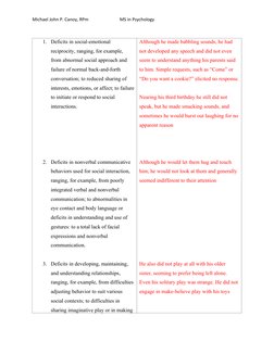 Michael John P. Canoy, RPm
MS in Psychology
1. Deficits in social-emotional
reciprocity, ranging, for example,
from abnorma