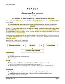 Curso Sanidad Interior
Castillo del Rey La Fe
Página 6
C L A S E 1
Sanando nuestras emociones
P A R T E I
“Yo he