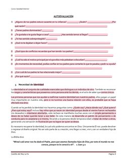 Curso Sanidad Interior
Castillo del Rey La Fe
Página 9
AUTOEVALUACIÓN
⬥
¿Alguno de tus padres estuvo ausente en tu