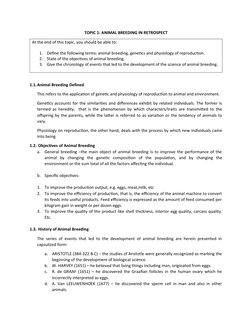 TOPIC 1: ANIMAL BREEDING IN RETROSPECT
At the end of this topic, you should be able to:
1.
Define the following terms: animal