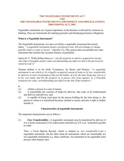 THE NEGOTIABLE INSTRUMENTS ACT
AND
THE NEGOTIABLE INSTRUMENTS (AMENDMENT AND MISCELLANEOUS
PROVISIONS) ACT, 2002
Negotiab