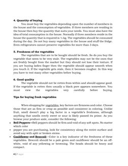4 | P a g e
4. Quantity of buying
You must buy the vegetables depending upon the number of members in
the house and t