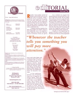 Cover: Guan Shi Yin Pu Sa
Qi Magazine is published by the Tse Qigong Centre.
Its aim is to bring you information not readily