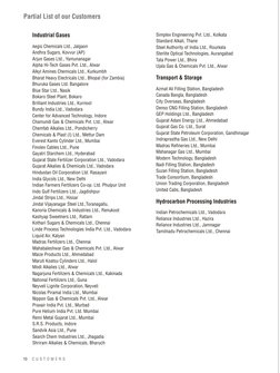 10
Partial List of our Customers
Industrial Gases
Aegis Chemicals Ltd., Jalgaon
Andhra Sugars, Kovvur (AP)
Arjun Gases Ltd.,