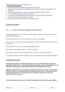 Oriental Hospitality Consultants – OrientalHospitality.com
Personnel & Development
To ensure all processes within the