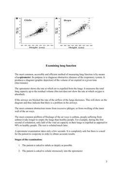 Examining lung function
The most common, accessible and efficient method of measuring lung function is by means
of a spirome