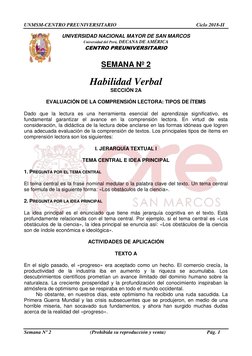 UNMSM-CENTRO PREUNIVERSITARIO Ciclo 2018-II
Semana Nº 2
(Pr