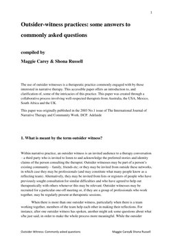 1
Outsider Witness: Commonly asked questions Maggie Carey& Shona Russell
Out