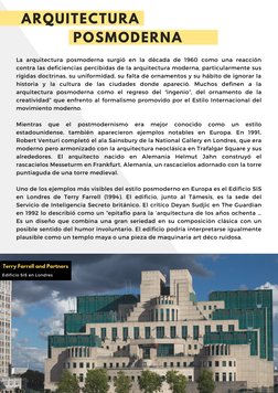 La arquitectura posmoderna surgió en la década de 1960 como una reacción
contra las deficiencias percibidas de la arquitectur