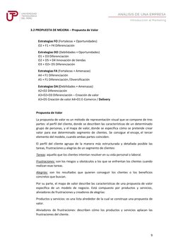 9
3.2 PROPUESTA DE MEJORA – Propuesta de Valor
Estrategias FO (Fortalezas + Oportunidades)
O2 + F1 + F4