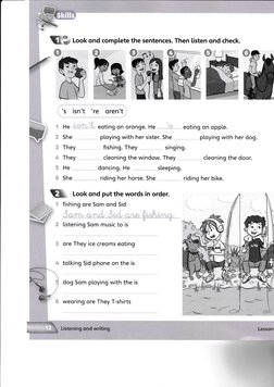 Look ond comptete the sentences. Then listen ond check.
's isn't
lHe
r: She
,:, They
,. They
l, HC
'., She
'rg oren't
eoting