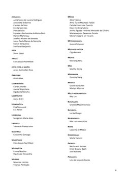 8
JORNALISTA
Anna Maria de Lucena Rodrigues
Antonieta de Barros
Carmen da Silva
Cecília Meireles
Danuza Leão
Francis