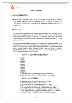 pág. 3
TRABAJO PARCIAL
1. MEMORIA DESCRIPTIVA
1.1. Obra: “MEJORAMIENTO DE LAS VIAS DE INTERCONEXION EN EL AMBIT