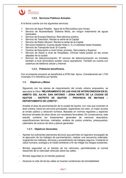 pág. 9
1.2.2. Servicios Públicos Actuales.
A la fecha cuenta con los siguientes servicios:
Servicio de Agua P