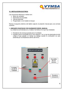 VI.- INSTALACION ELECTRICA
Las conexiones eléctricas a realizar son:
• Motor de ventilador
• Electrodos de encendid