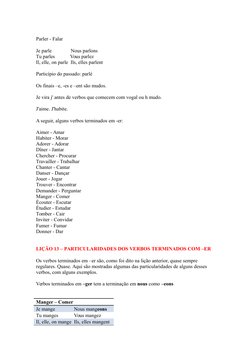Parler - Falar
Je parle Nous parlons
Tu parles Vous parlez
Il, elle, on parle Ils, elles parlent
Pa