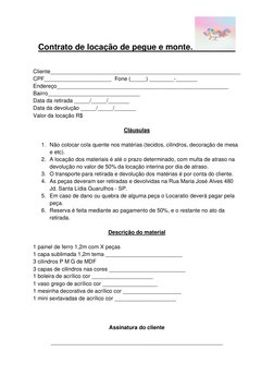 Contrato de locação de pegue e monte.
Cliente______________________________________________________________
CPF____
