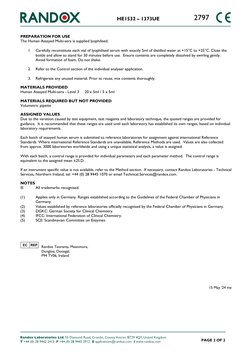 HE1532 – 1373UE
2797
PAGE 2 OF 2
PREPARATION FOR USE
The Human Assayed Multi-sera is supplied lyophilised