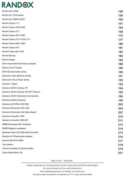 Roche Accu-Chek
158
Roche AVL 9100 series
159
Roche AVL OMNI S/b221
160
Roche Cobas c111
161
Roche Cobas c303/c503
164
Roche