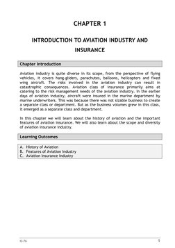 IC-76
1
CHAPTER 1
INTRODUCTION TO AVIATION INDUSTRY AND
INSURANCE
Chapter Introduction
Aviation industry is q