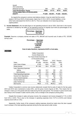 9
As regards the company’s common size balance sheets, it may be noted that the current
assets in 2016 are 33.6% of tot