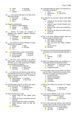 Page 3 of 104
a.
nuclear
d. households
b.
stem
e. none of these
c.
extended
39) ____ is the material wealth given to the br