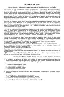 LECTURA CRÍTICA 2019-2
RESPONDA LAS PREGUNTAS 1 Y 2 DE ACUERDO CON LA SIGUIENTE INFORMACIÓN
Casi a las dos me sentí c