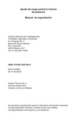 Ajuste de carga animal en tierras
de pastoreo
Manual de capacitación
Instituto Nacional de Investigaciones
Forestales, Agríc