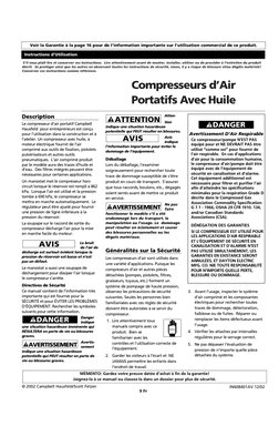 Compresseurs d’Air
Portatifs Avec Huile
S’il vous plaît lire et conserver ces instructions. Lire attentivement avant de mont