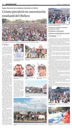 elsiglo.com.ve
A2 | INFORMACIÓN
JUEVES | 13 | FEBRERO | 2014
Exigen liberación de estudiantes detenidos en Táchira
Civismo