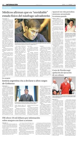 elsiglo.com.ve
A8 | INFORMACIÓN
el mundo
JUEVES | 13 | FEBRERO | 2014
SAN SALVADOR | EFE
El náufrago salvadoreño José
Sal