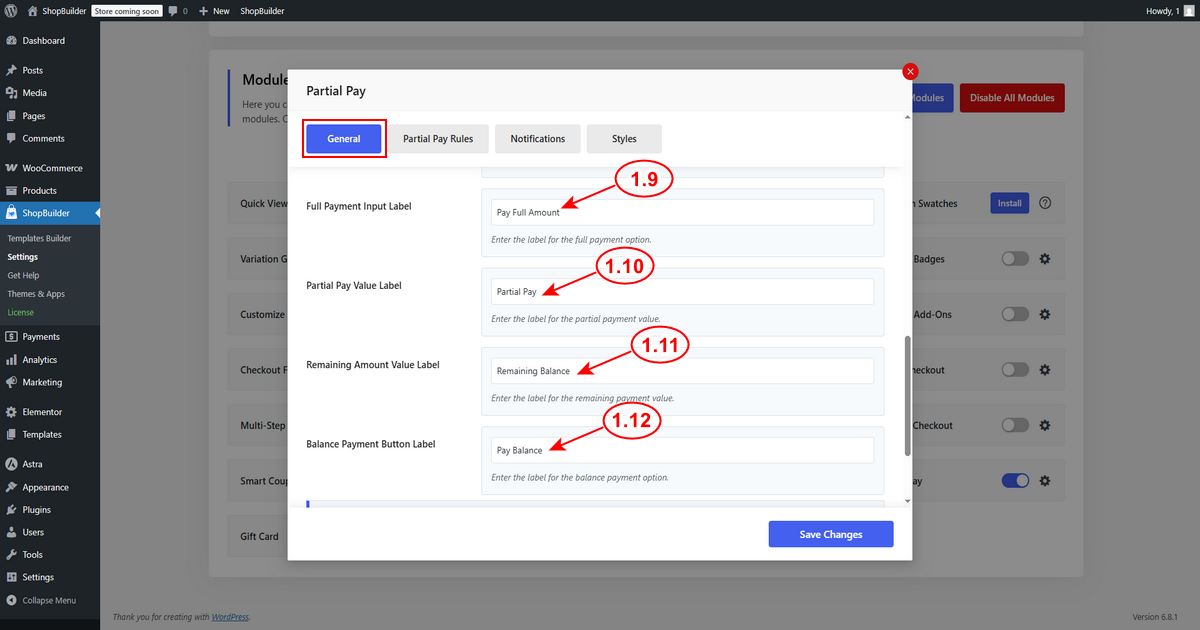 Partial Pay General settings screenshot 2