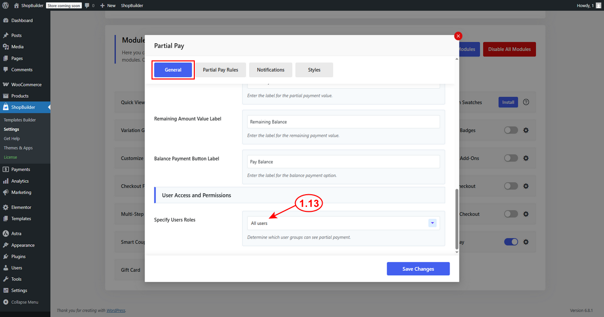 Partial Pay General settings screenshot 3