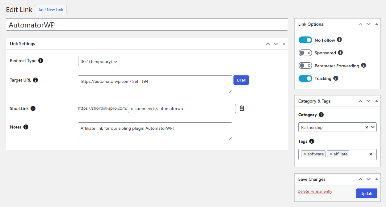 Edit your short links in a familiar way.
