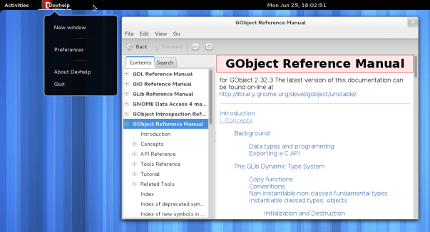 Devhelp Application Menu