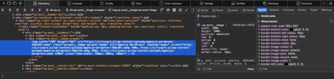 Obrazek wyróżniający z atrybutem loading="eager". Atrybut loading="lazy" - obrazek