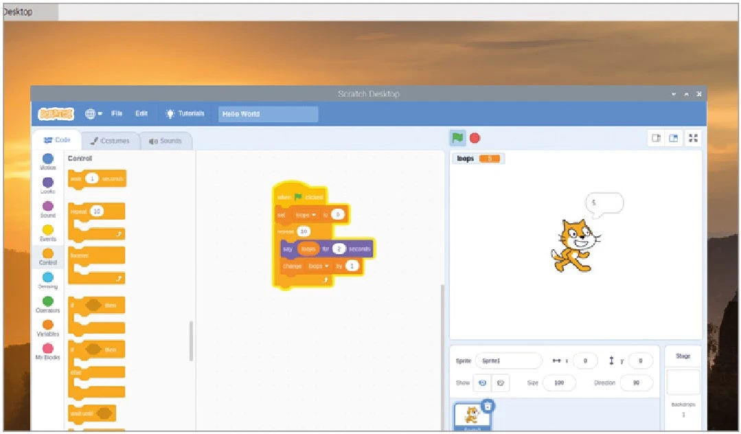 راهنمای جامع برنامهنویسی با اسکرچ (Scratch) در رزبریپای 31 به لطف حلقهای که تعریف شد، گربه از 0 تا 9 را میشمارد