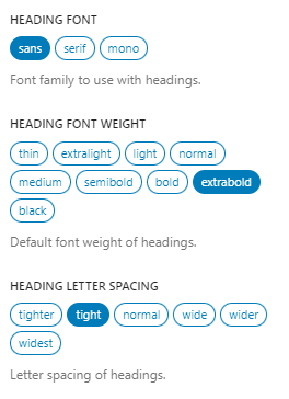 ska-theme heading typography options - font family, font weight and letter spacing