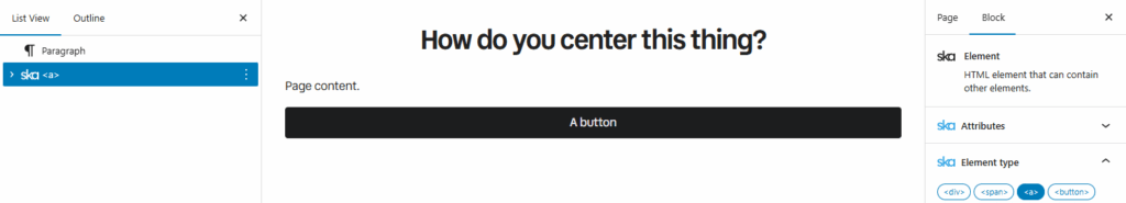 A button in a WordPress page using the Block Editor