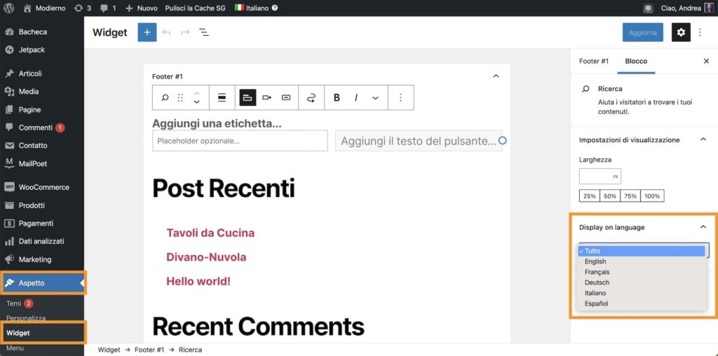 Come mostrare widget diversi in base alla lingua